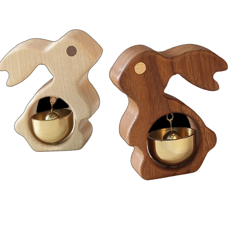 ٹھوس لکڑی کے خرگوش فرج میگنےٹ ہینڈکرافٹڈ پیتل کے دروازے کی گھنٹی